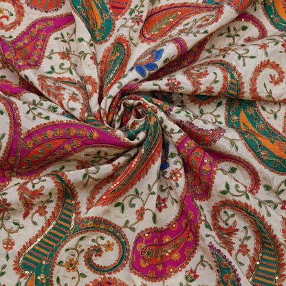 Multicolor Paisley Embroidery Fabric.