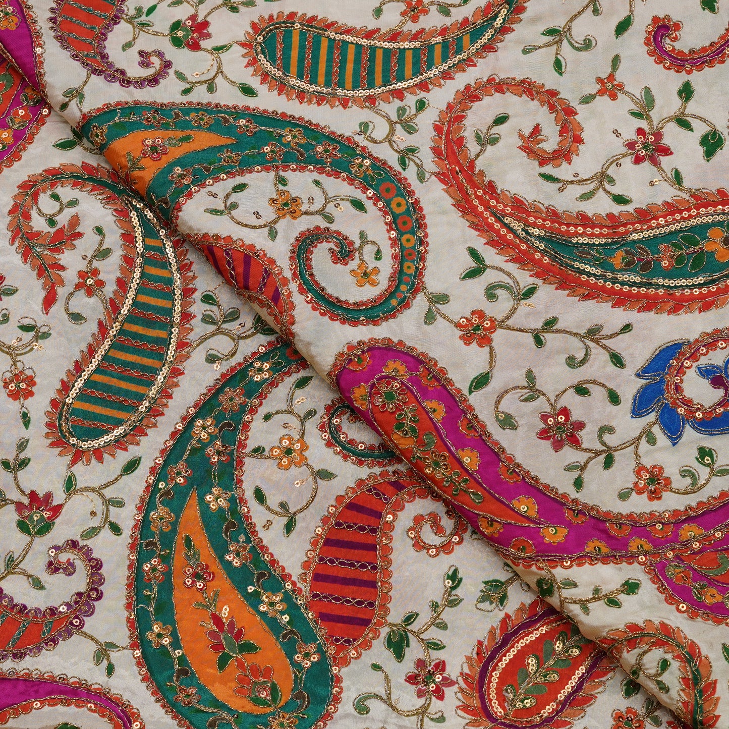 Multicolor Paisley Embroidery Fabric.