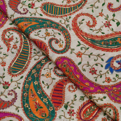 Multicolor Paisley Embroidery Fabric.