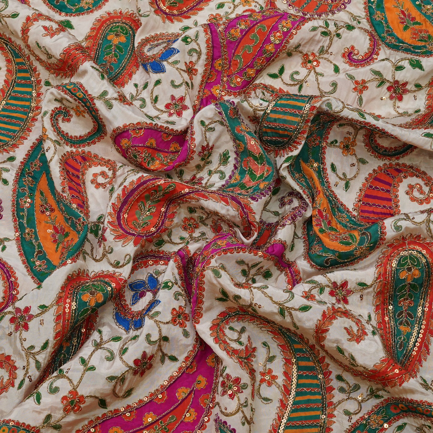 Multicolor Paisley Embroidery Fabric.