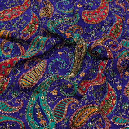 Royal Blue Paisley Embroidery Fabric.