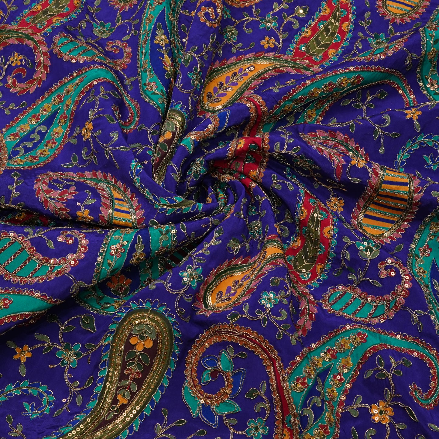 Royal Blue Paisley Embroidery Fabric.