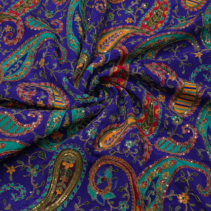 Royal Blue Paisley Embroidery Fabric.