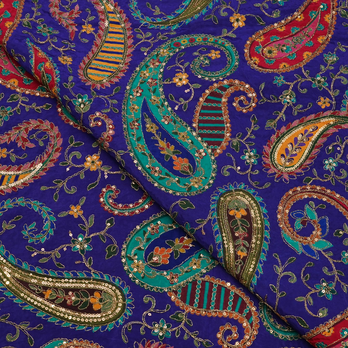 Royal Blue Paisley Embroidery Fabric.