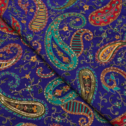 Royal Blue Paisley Embroidery Fabric.