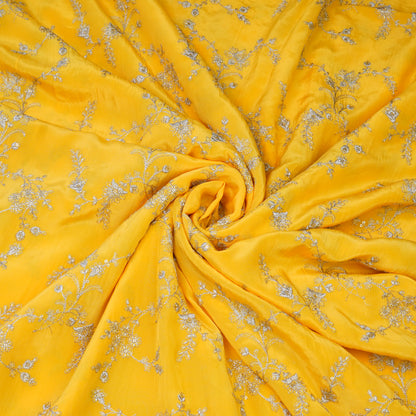 Mustard Yellow Silver Floral Embroidery Fabric