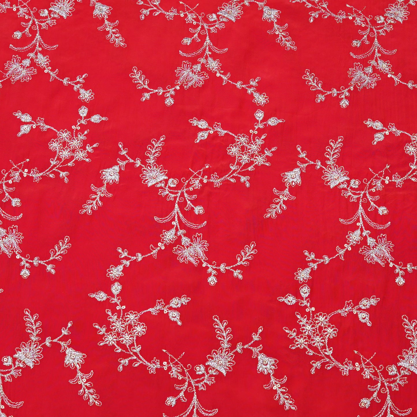 Classic Red Floral Embroidery Fabric.