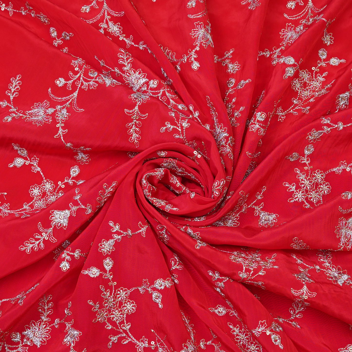 Classic Red Floral Embroidery Fabric.