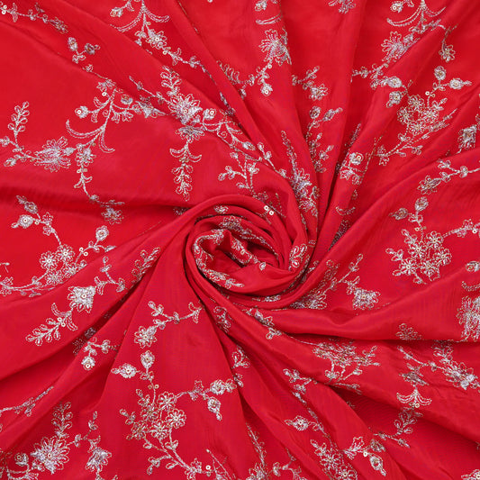 Classic Red Floral Embroidery Fabric.