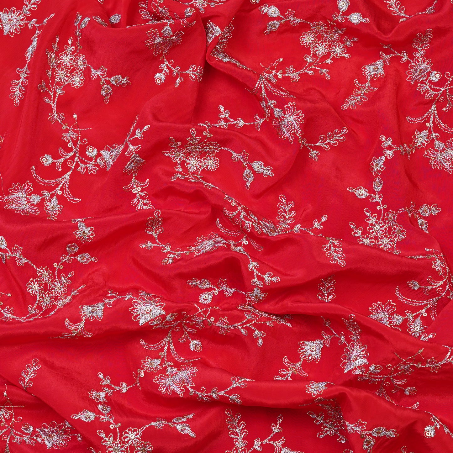Classic Red Floral Embroidery Fabric.