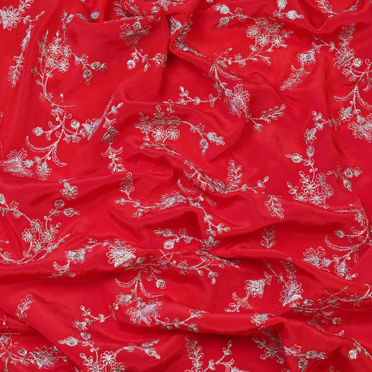 Classic Red Floral Embroidery Fabric.