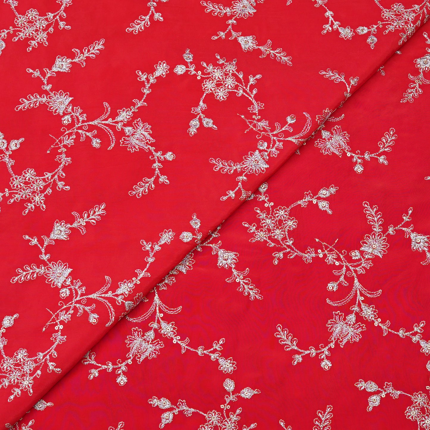 Classic Red Floral Embroidery Fabric.