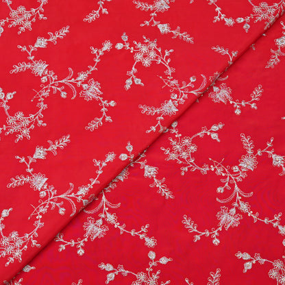Classic Red Floral Embroidery Fabric.