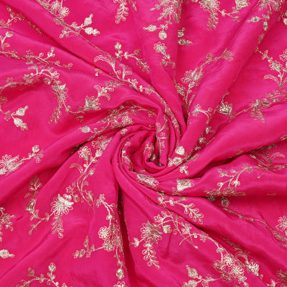 Hot Pink Floral Embroidery Fabric.