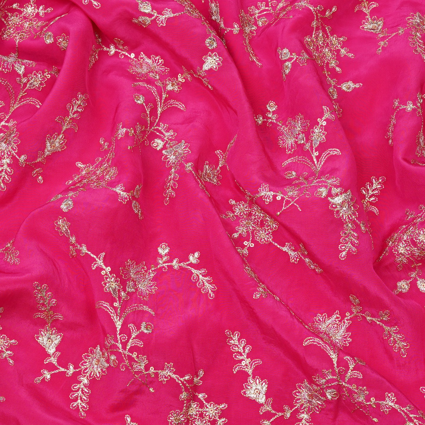Hot Pink Floral Embroidery Fabric.