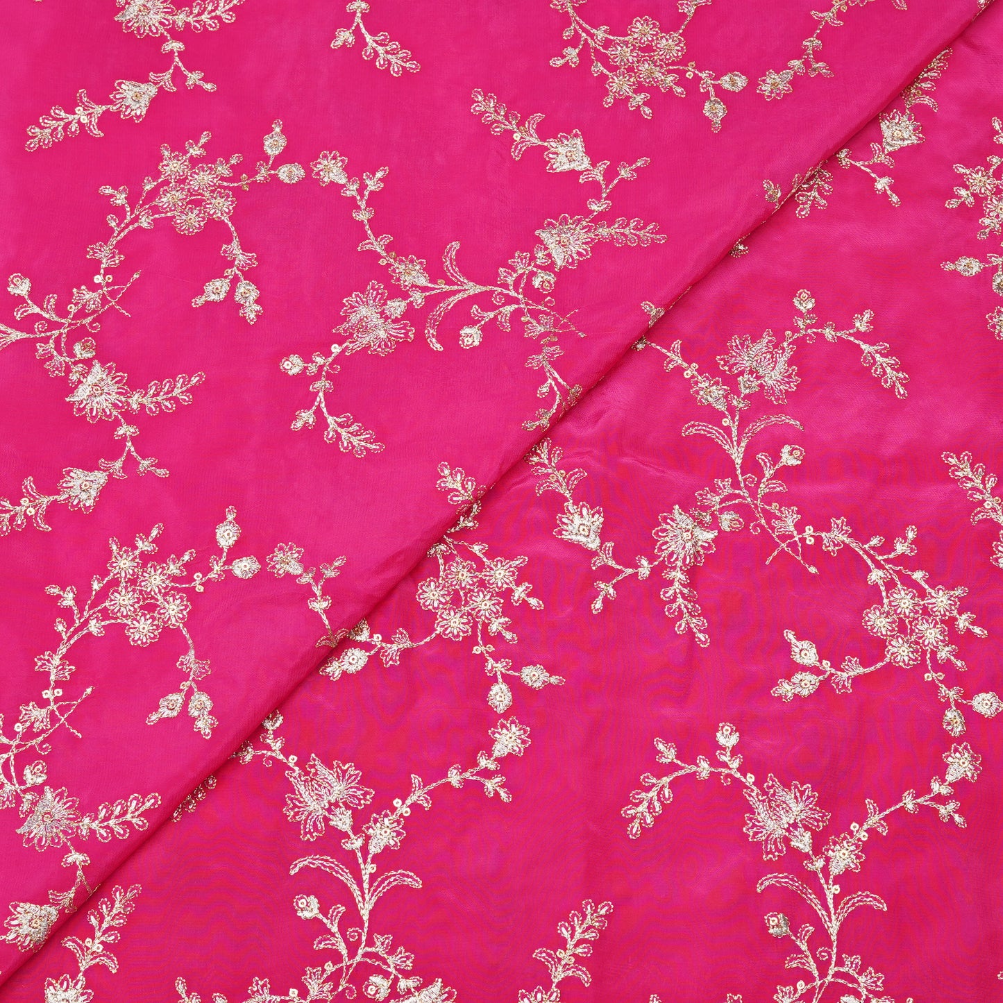 Hot Pink Floral Embroidery Fabric.