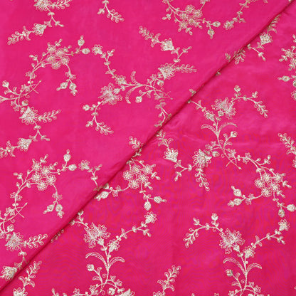 Hot Pink Floral Embroidery Fabric.