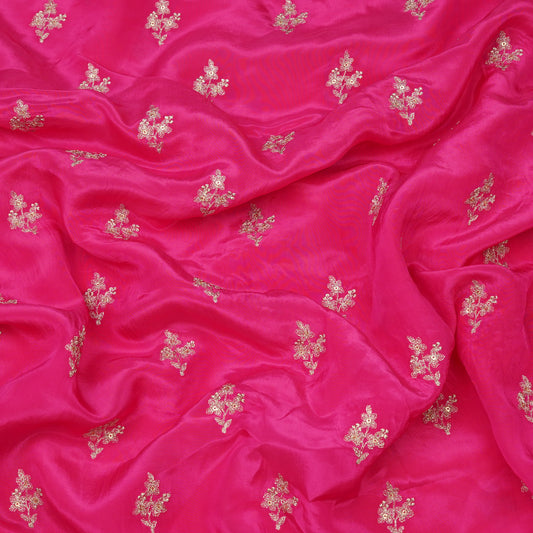 Pink Butti Embroidery Fabric.