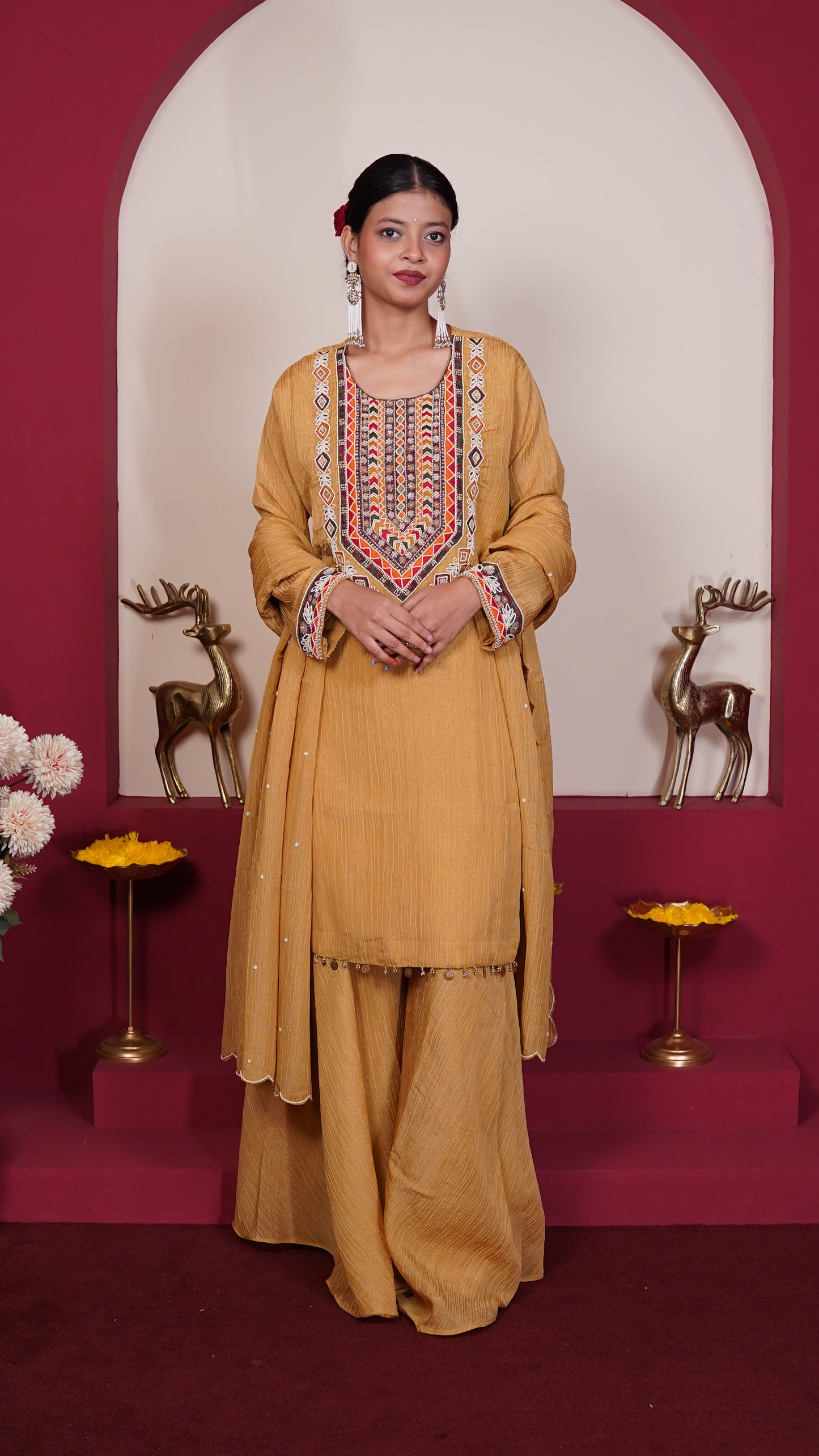 Mustard Heritage Embroidered Suit Set.