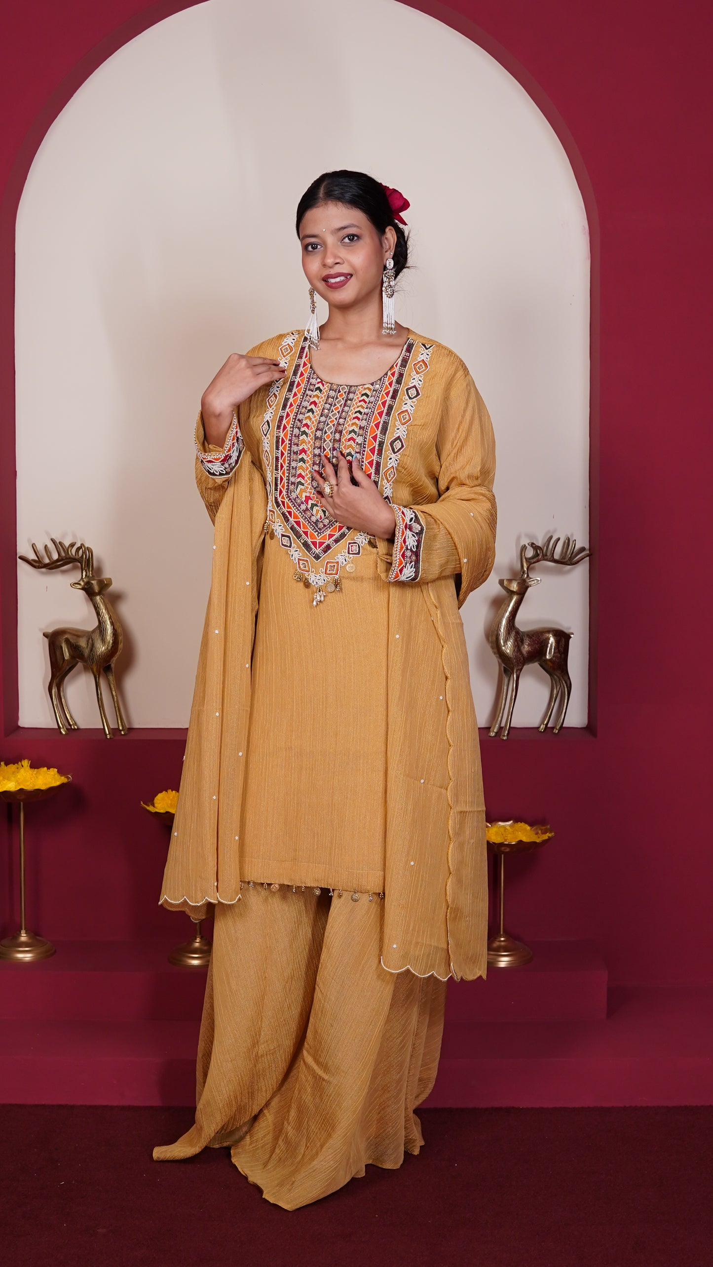 Mustard Heritage Embroidered Suit Set.