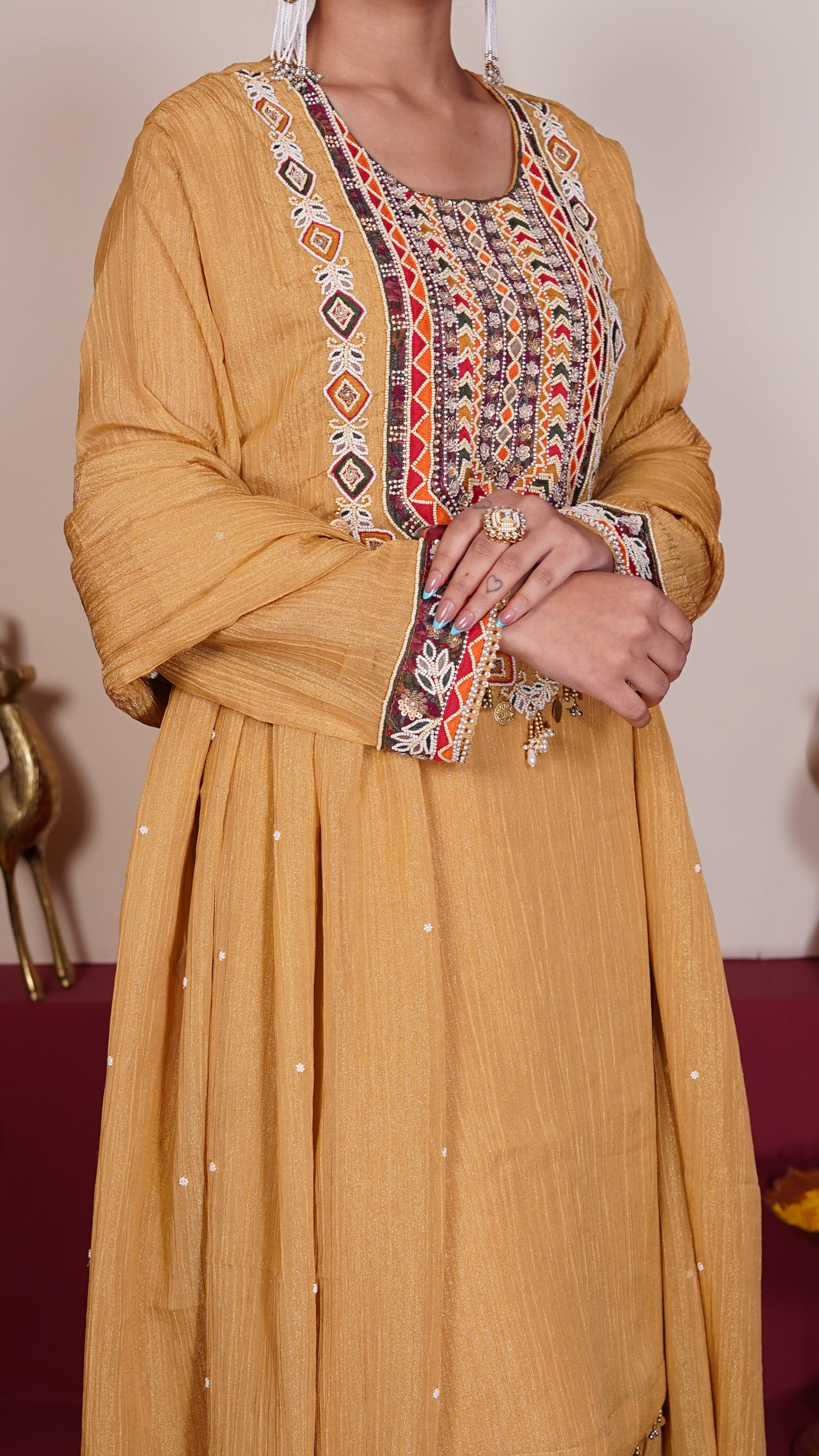 Mustard Heritage Embroidered Suit Set.