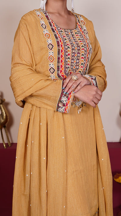 Mustard Heritage Embroidered Suit Set.