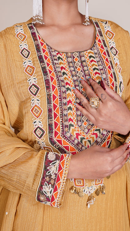 Mustard Heritage Embroidered Suit Set.