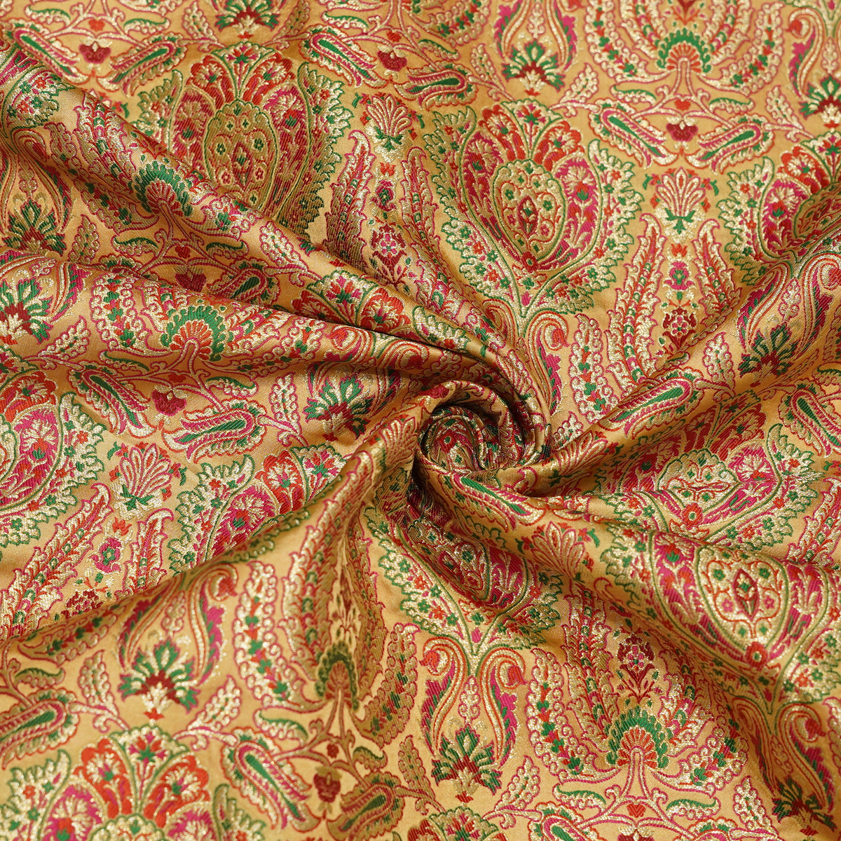 Premium Banarasi Brocade Fabric with Multicolour Traditional Paisley & Floral Zari Weaving