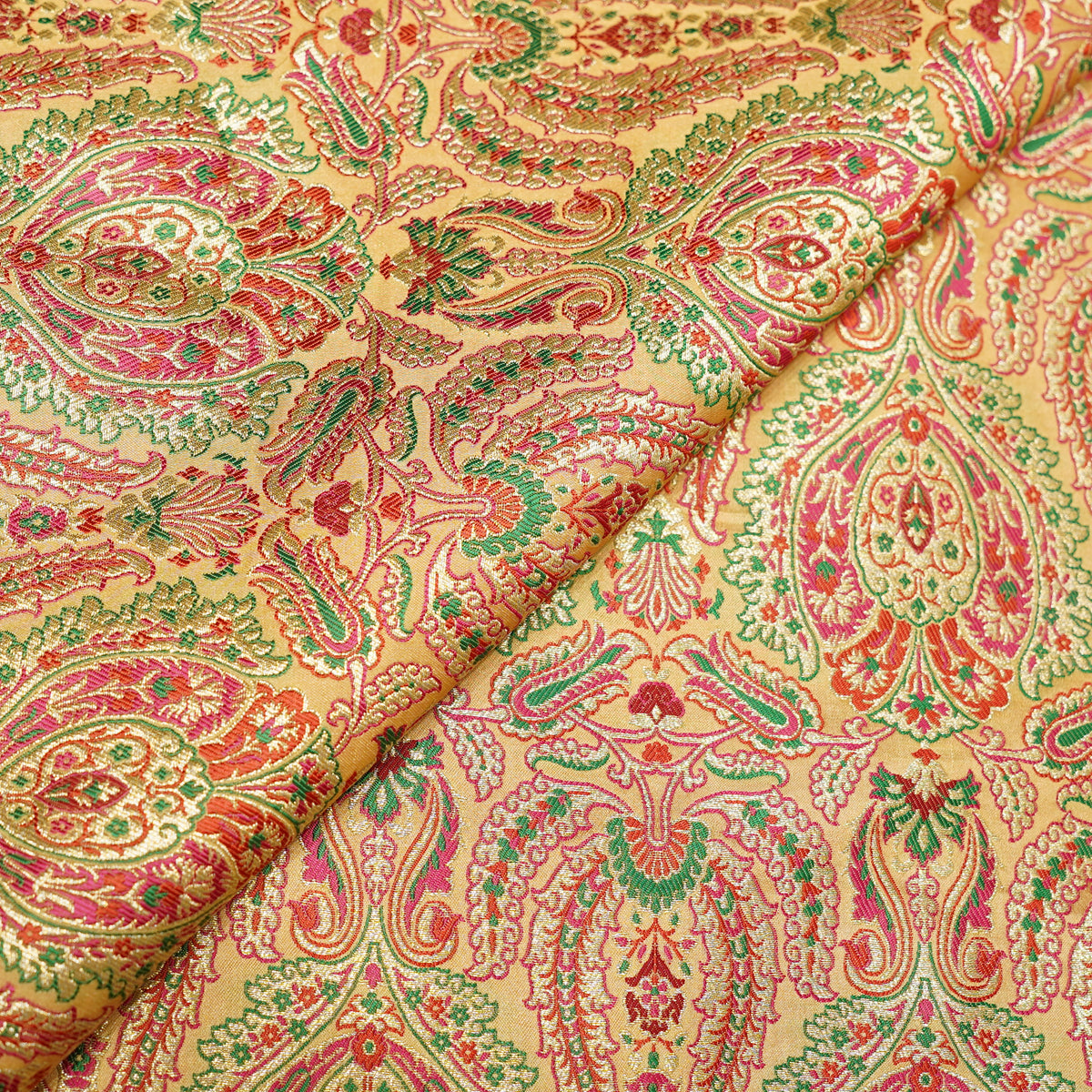 Premium Banarasi Brocade Fabric with Multicolour Traditional Paisley & Floral Zari Weaving