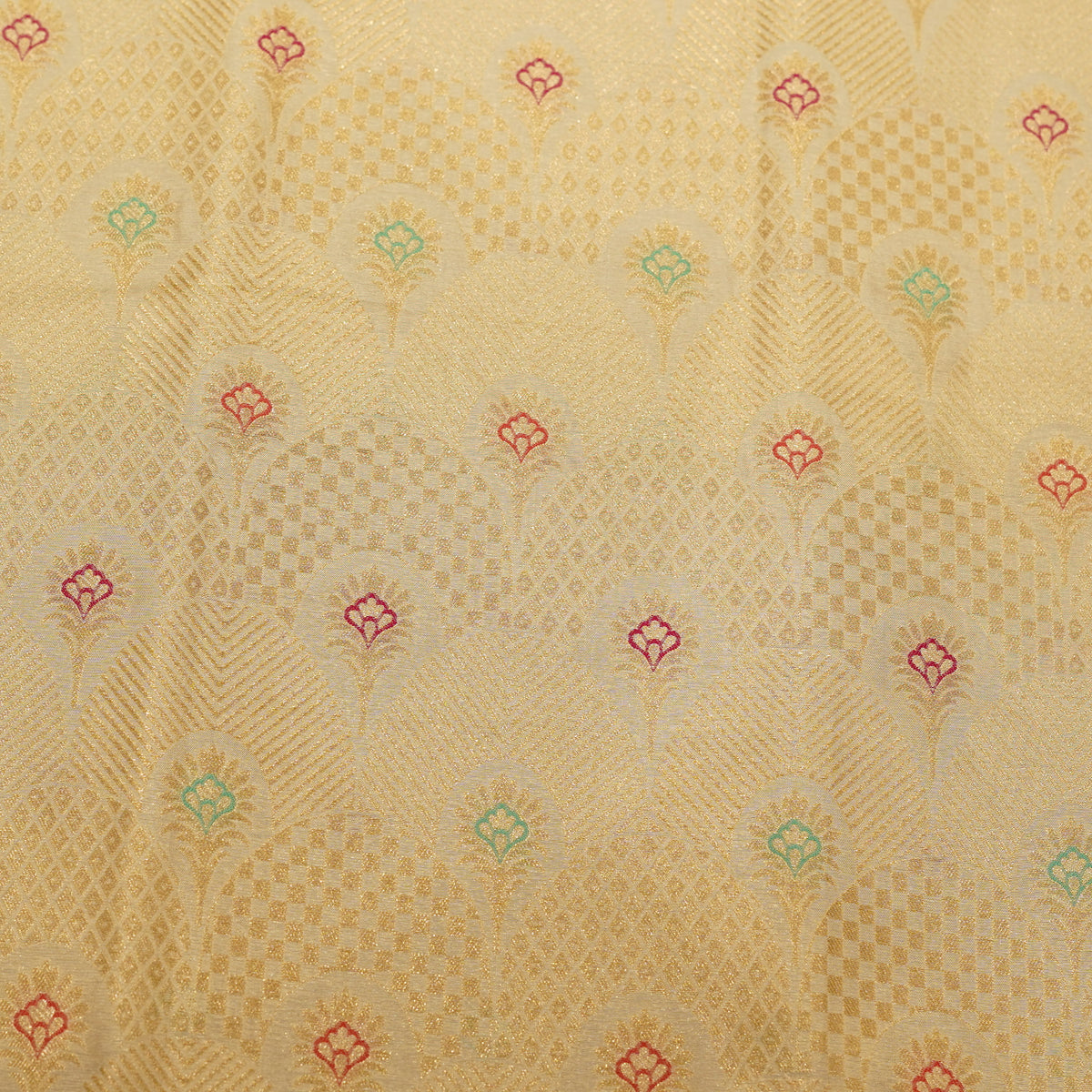 Premium Golden Jacquard Fabric with Multicolour Butti Work