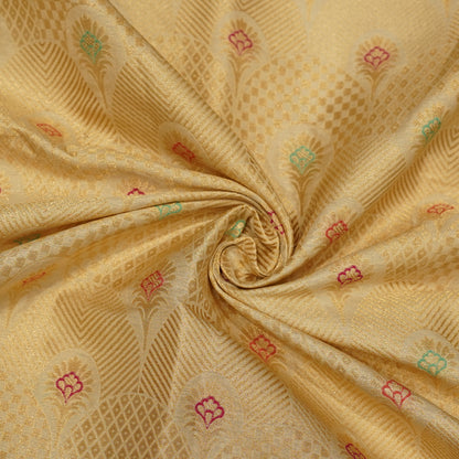 Premium Golden Jacquard Fabric with Multicolour Butti Work