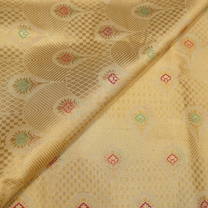 Premium Golden Jacquard Fabric with Multicolour Butti Work