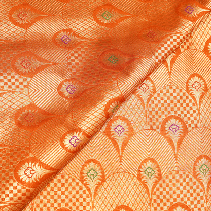 Premium Orange & Gold Multicolour Floral Geometric Brocade Fabric