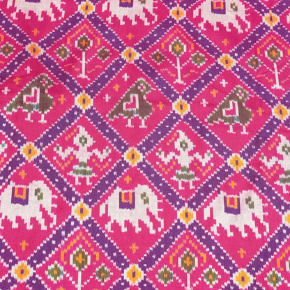 Premium Rani Pink Multicolour Ekat-Inspired Geometric Printed Fabric
