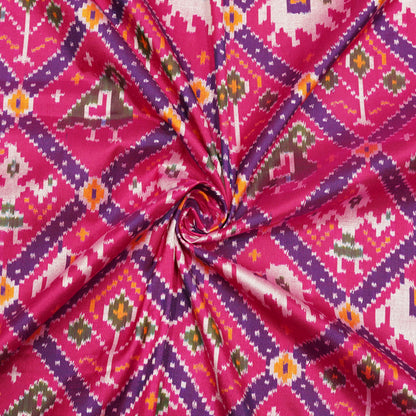Premium Rani Pink Multicolour Ekat-Inspired Geometric Printed Fabric