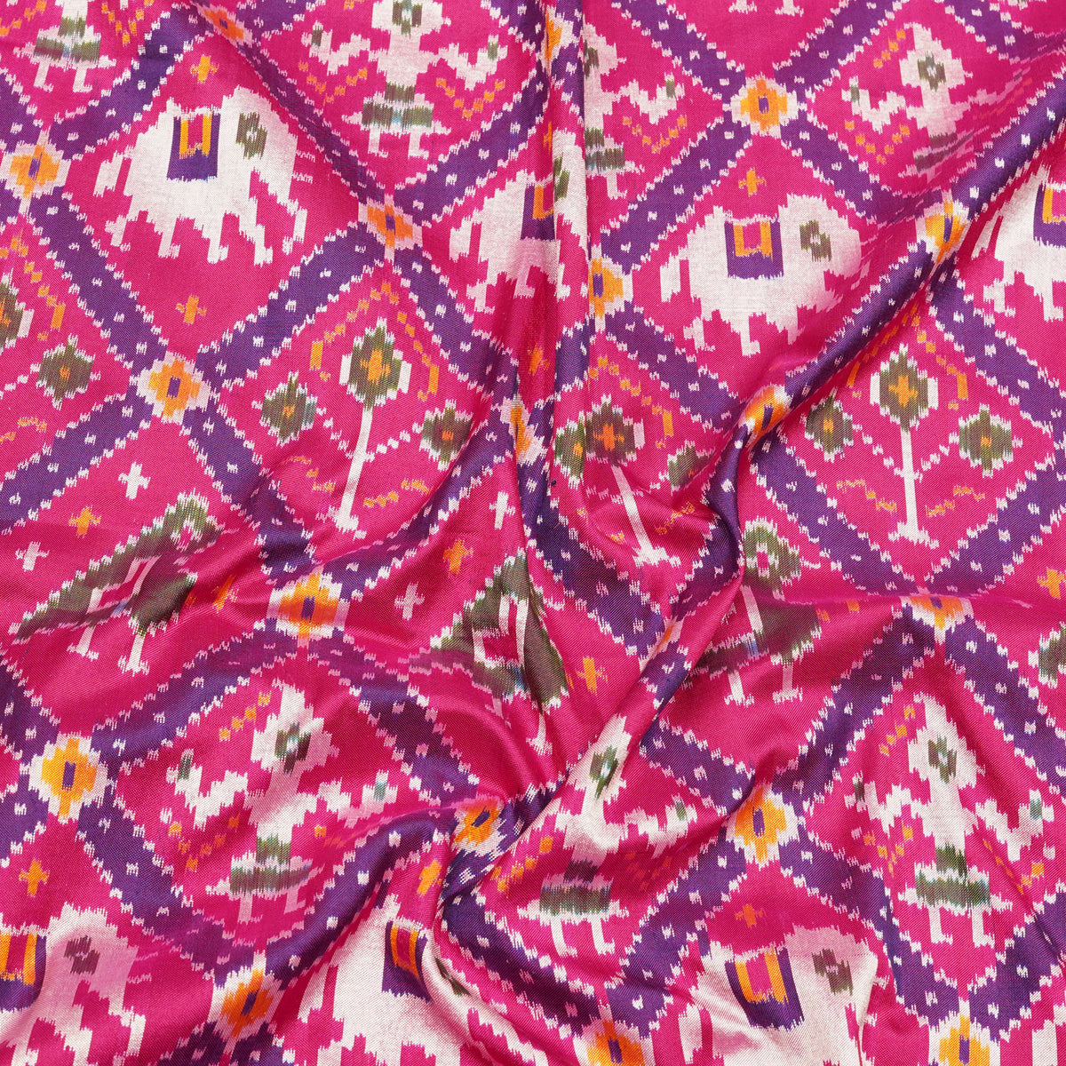 Premium Rani Pink Multicolour Ekat-Inspired Geometric Printed Fabric