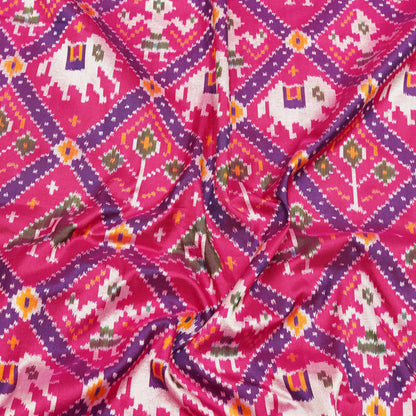 Premium Rani Pink Multicolour Ekat-Inspired Geometric Printed Fabric