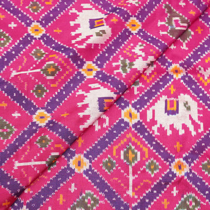 Premium Rani Pink Multicolour Ekat-Inspired Geometric Printed Fabric