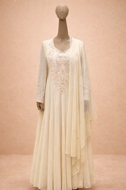 Elegant Off-White Embroidered Anarkali Set with Dupatta