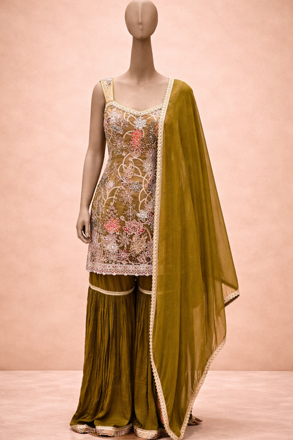Olive Garden Embroidered Sharara Set