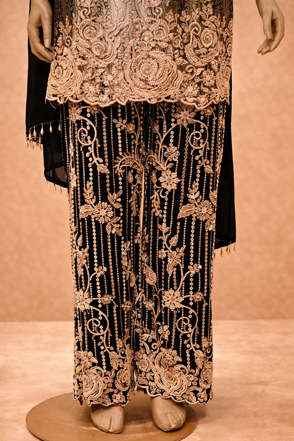 Midnight Gold Embroidered Kurta Set with Statement Pants & Dupatta