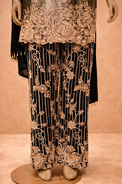 Midnight Gold Embroidered Kurta Set with Statement Pants & Dupatta