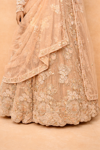 Champagne Gold Embroidered Bridal Lehenga Set