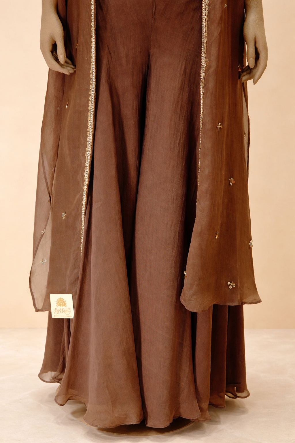 Elegant Hand-Embellished Co-ord Set with Sheer Cape