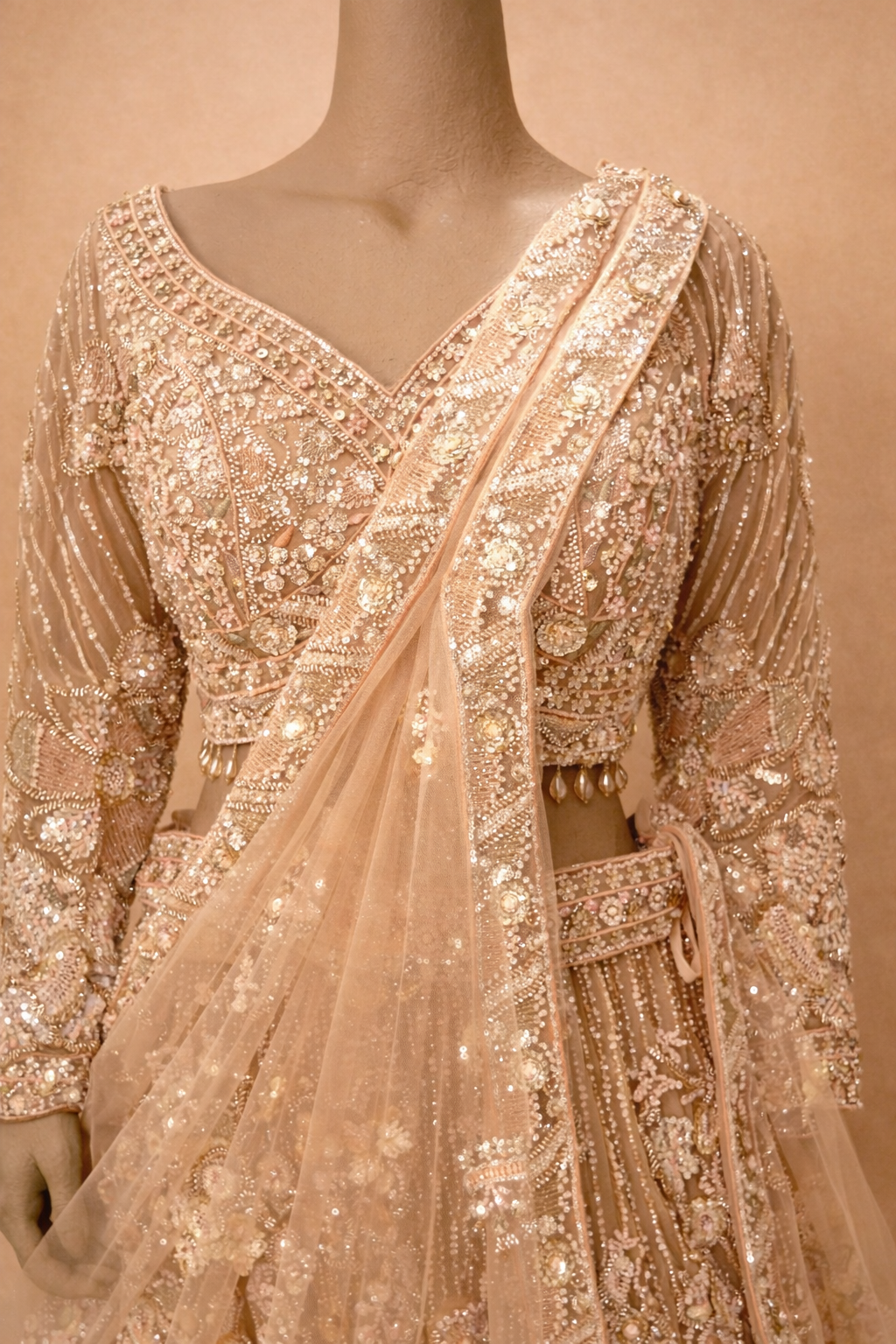 Champagne Gold Embroidered Bridal Lehenga Set