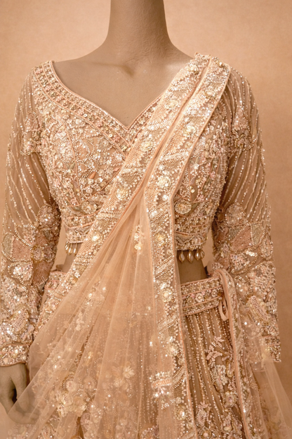 Champagne Gold Embroidered Bridal Lehenga Set
