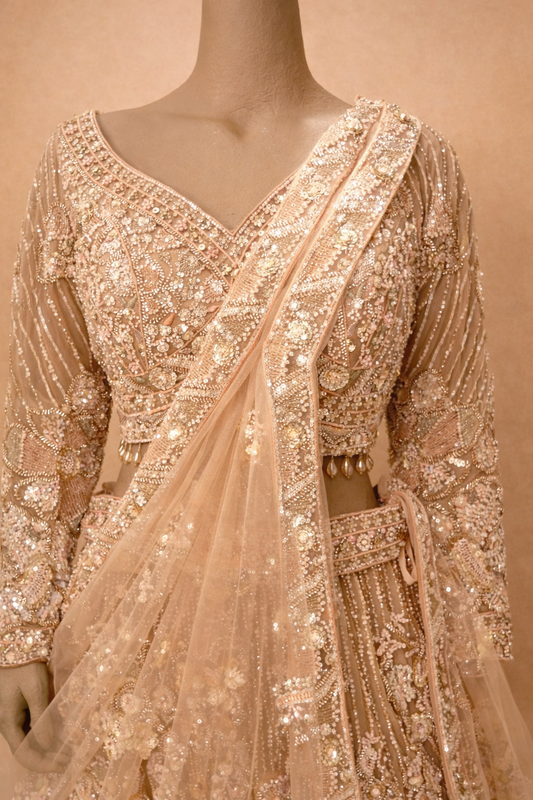 Champagne Gold Embroidered Bridal Lehenga Set