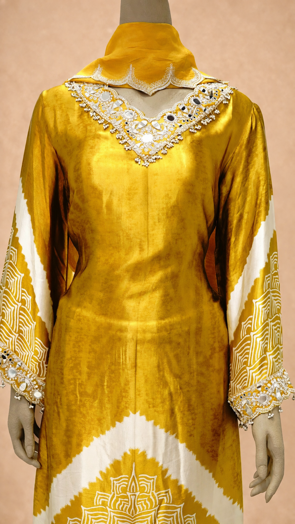 Mustard Tie-Dye Embroidered Kurta Set