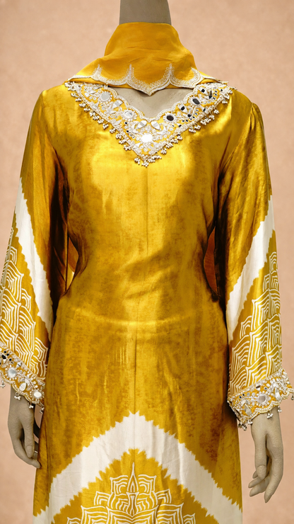 Mustard Tie-Dye Embroidered Kurta Set