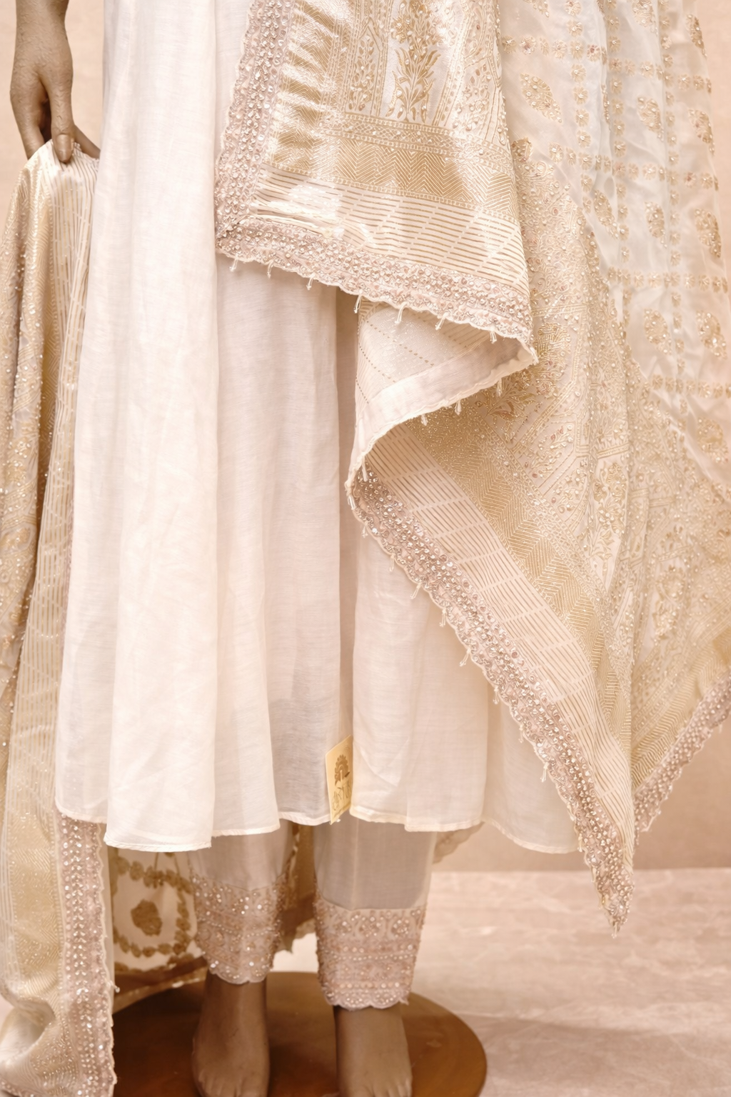 Ivory Elegance Embroidered Kurta Set with Gold Dupatta